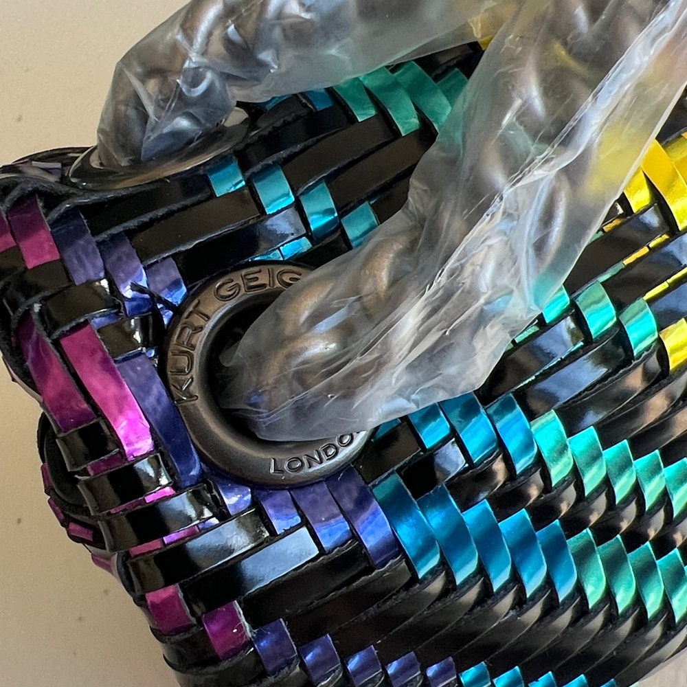 KURT GEIGER Kensington woven rainbow patent metallic convertible bag on chain - Picture 15 of 16